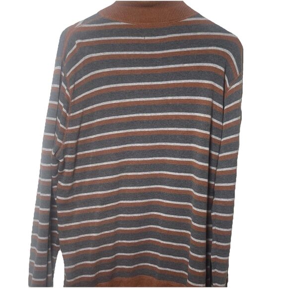 Covington Men’s‎ XL 100% Cotton Striped 1/4 Zip Sweater Gray Brown Orange Casual - Picture 3 of 7
